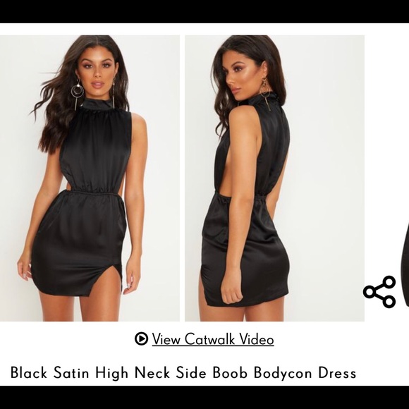 SOLD/PrettyLittleThing Black Silk Mini Dress - Picture 8 of 8